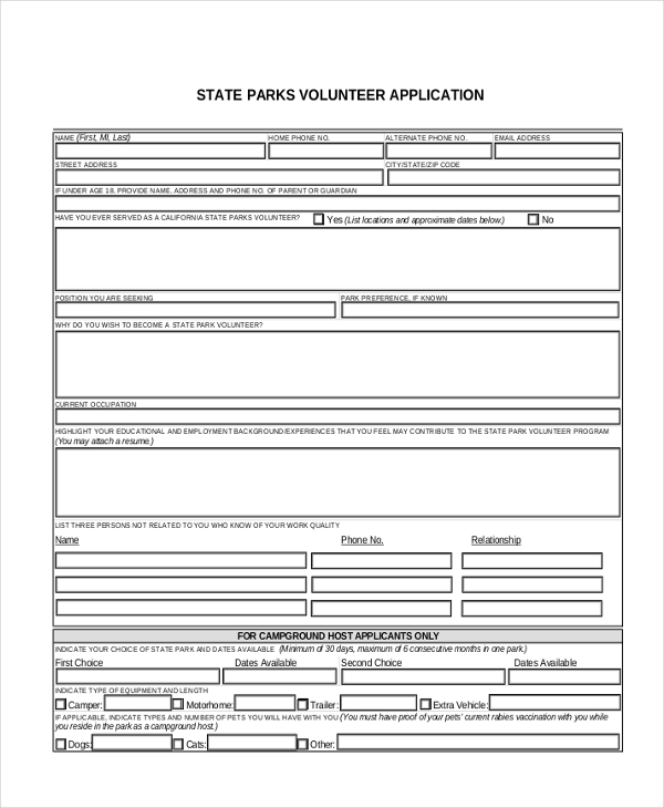state parks volunteer application