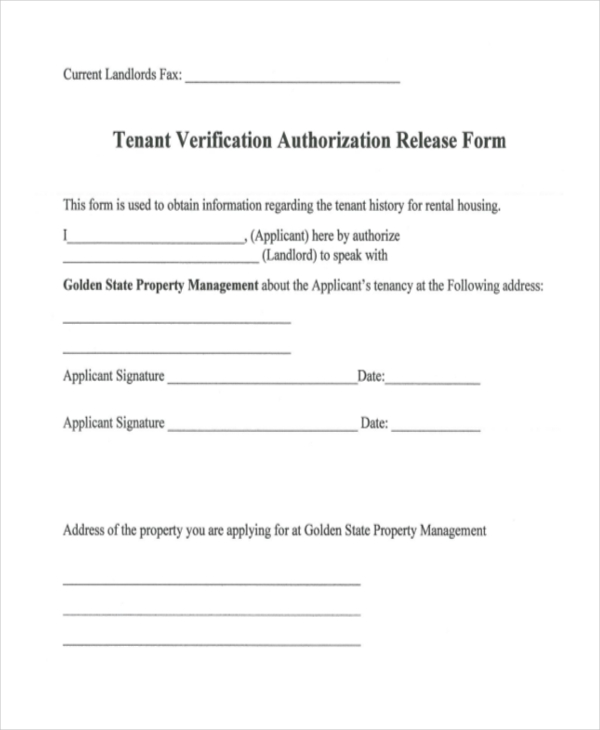 tentant verification authorization release form