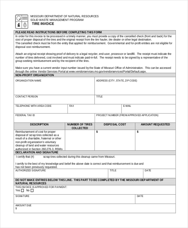 tire sales invoice form