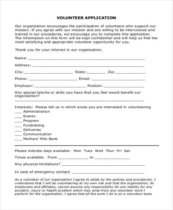 FREE 10+ Sample Volunteer Application Forms in MS Word PDF Excel