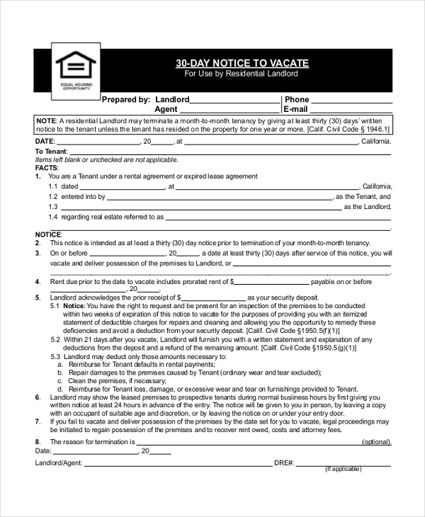 30 day eviction notice form