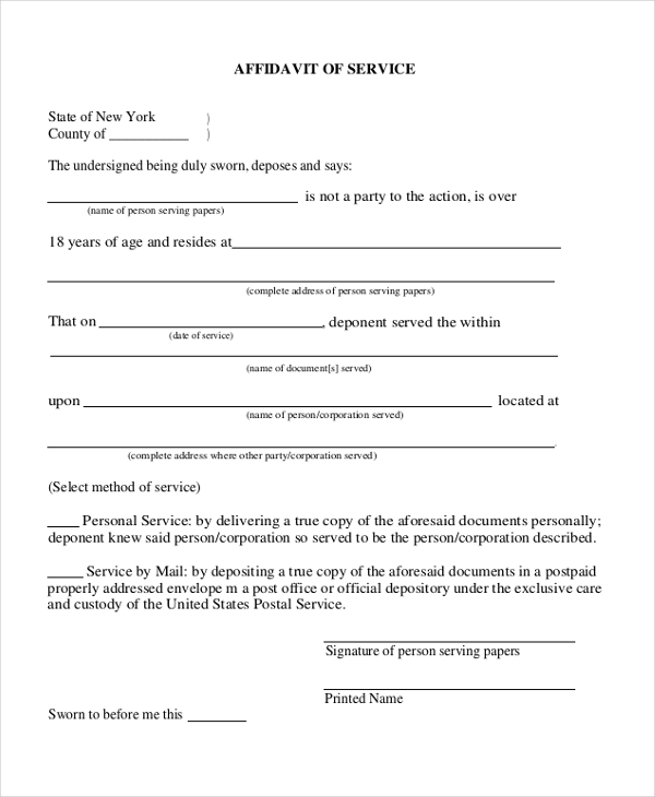 affidavit of service form