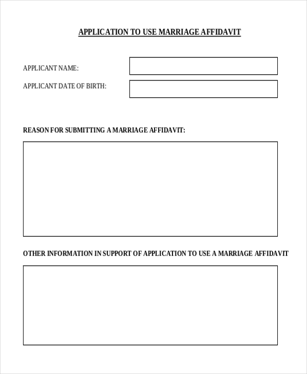 application to use marriage affidavit