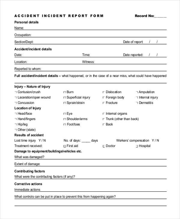 accident incident report form