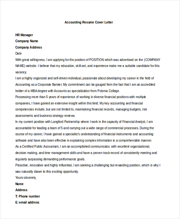 accounting resume cover letter