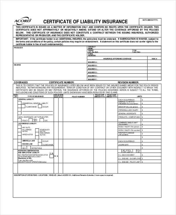 acord insurance form