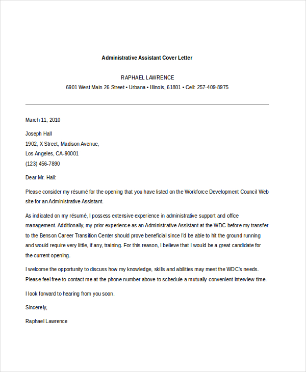 FREE 8+ Sample Administrative Assistant Cover Letters in ...