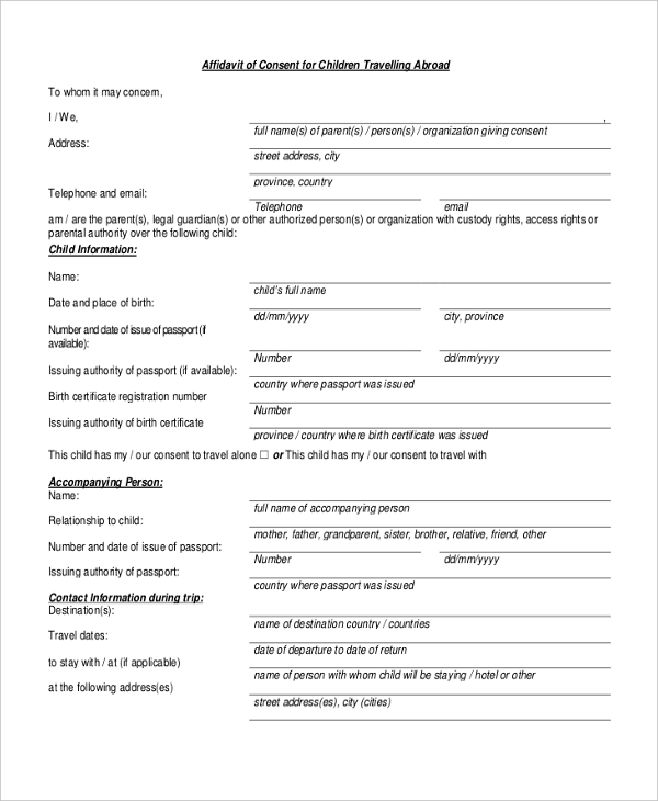 FREE 8+ Sample Child Travel Consent Forms in PDF | MS Word