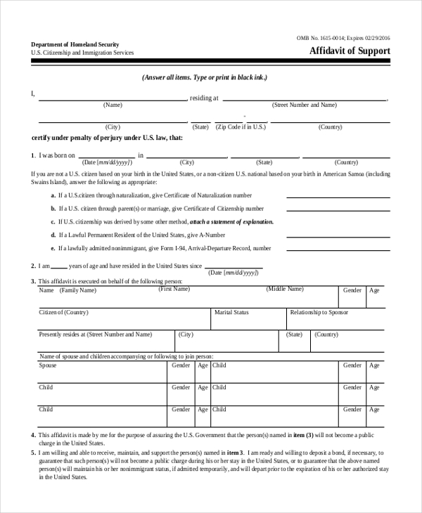 affidavit of support form for marriage