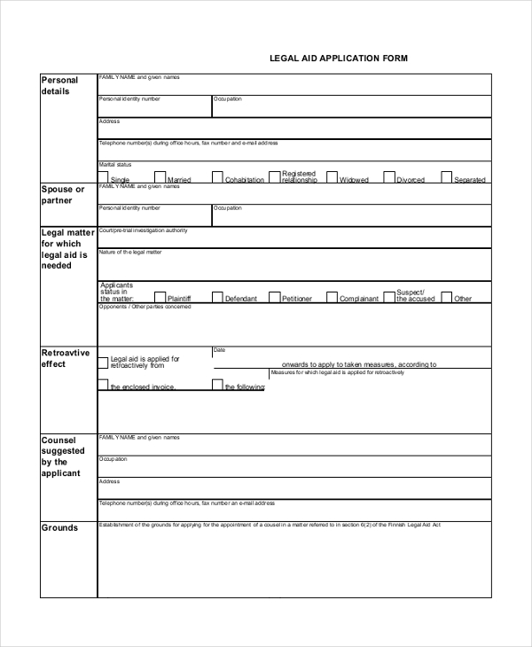aid legal sample application form