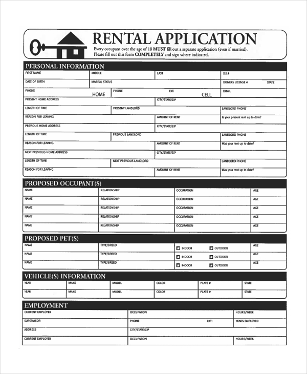 Apartment Application Form 