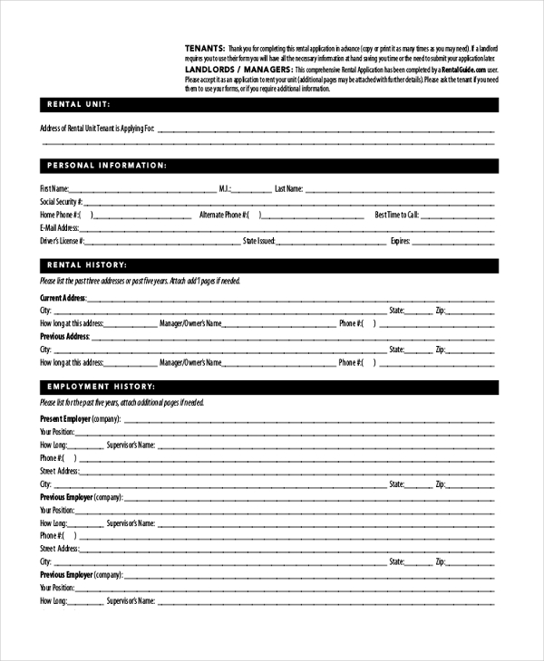 apartment lease application