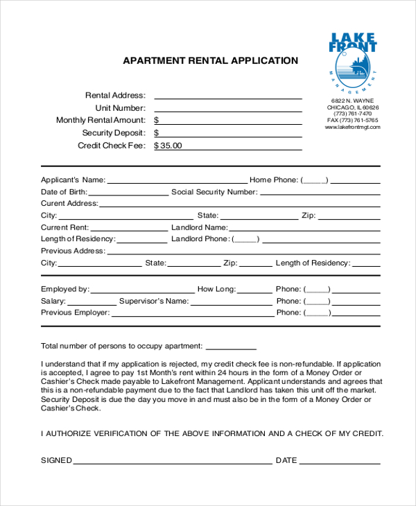 FREE 13+ Sample Rental Application Forms in PDF Excel MS Word