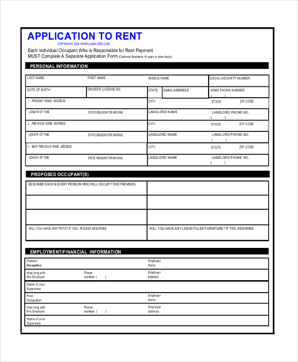 application letter for an apartment