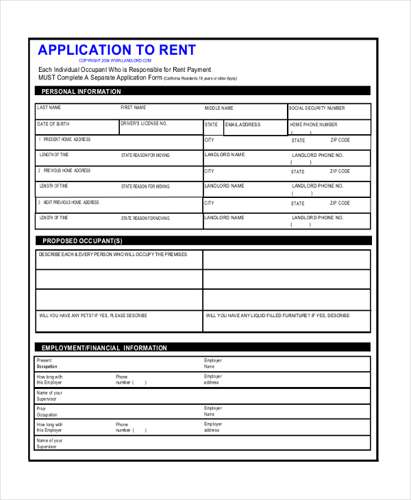 Free 10 Sample Apartment Application Forms In Pdf Ms Word 8507