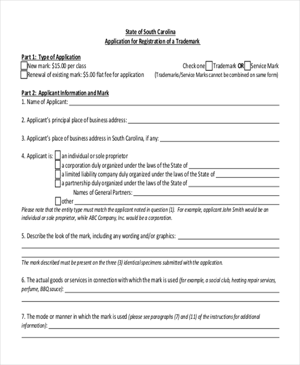 application form for trademark registration