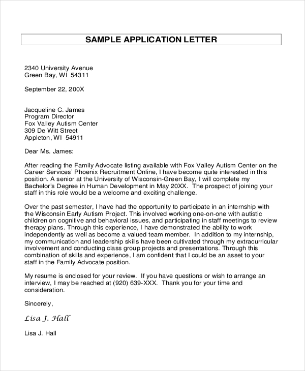 Sample Letter Of Application For A Job Database | Letter ...