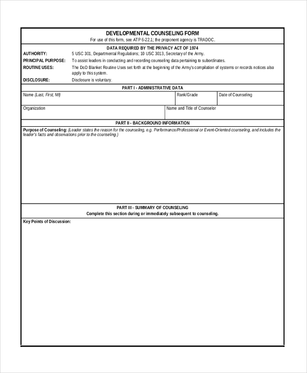 us army counseling form