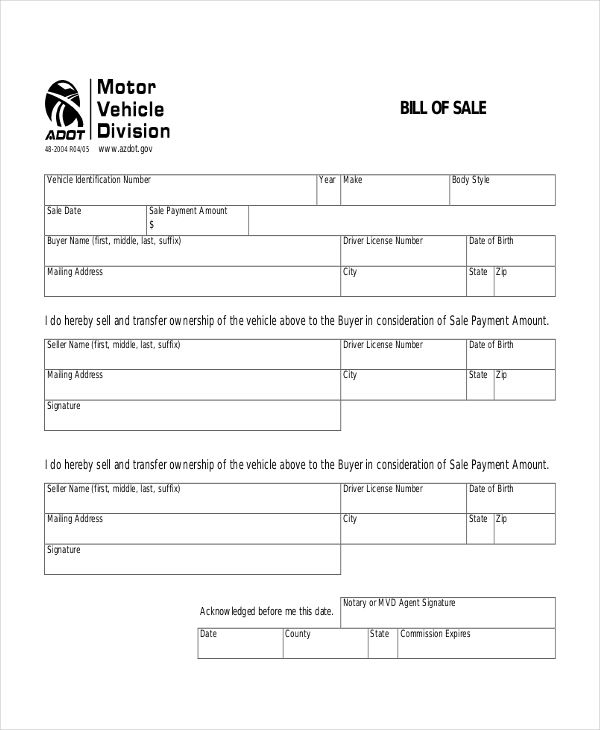 auction bill of sale for car