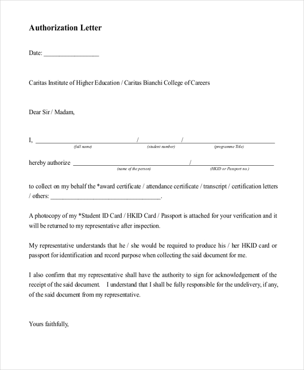 FREE 11 Sample Letter Of Authorization Forms In PDF