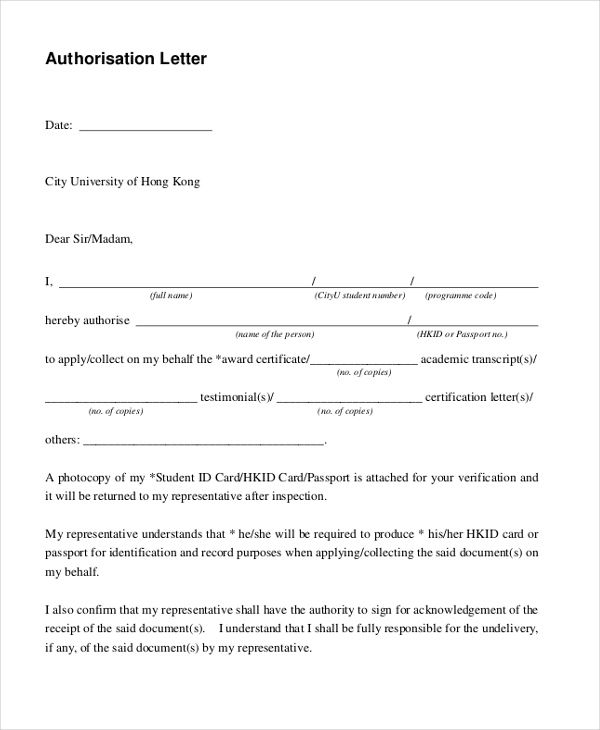 Sample Authorization Letter For Hotel Check In