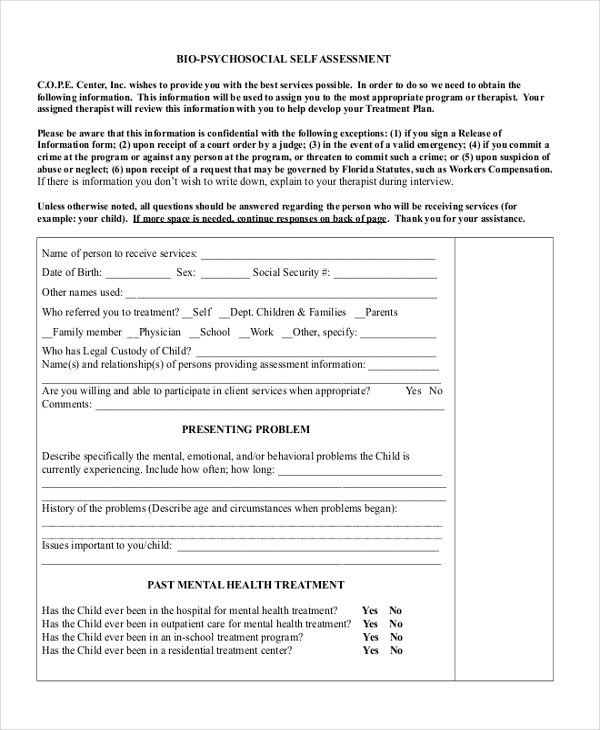 FREE 11+ Psychosocial Assessment Form Samples, PDF, MS Word, Google Docs