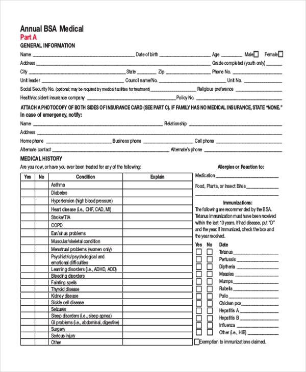 FREE 8 Sample BSA Medical Forms In PDF MS Word