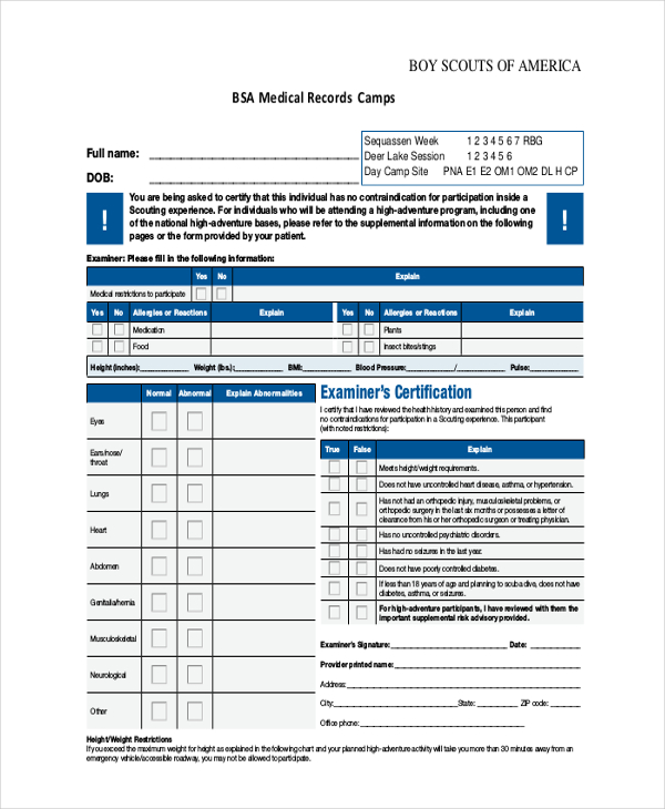 FREE 8+ Sample BSA Medical Forms in PDF MS Word