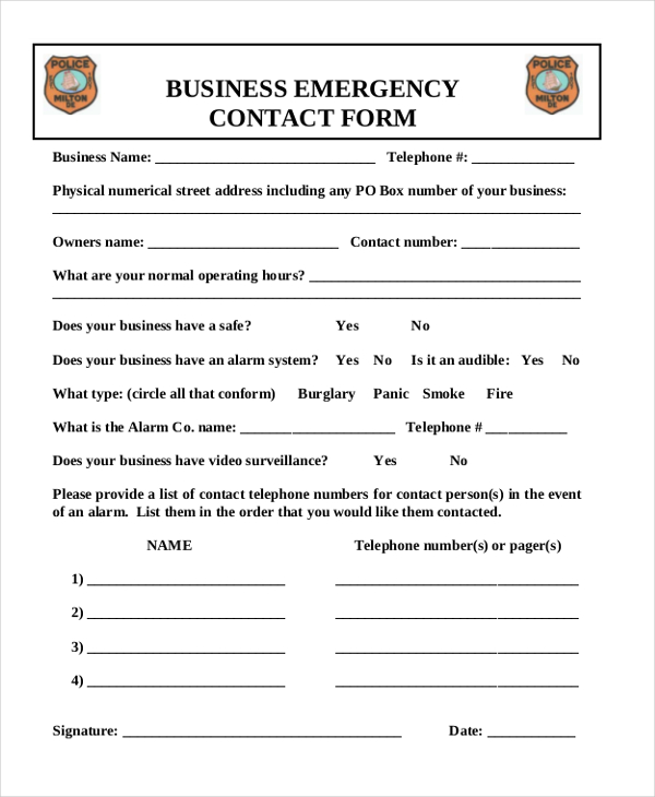 FREE 12+ Sample Emergency Contact Forms in PDF | MS Word | Excel