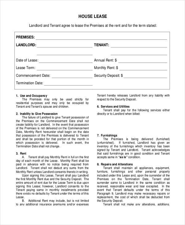 FREE 9+ Sample Basic Lease Agreement Forms in PDF | MS Word