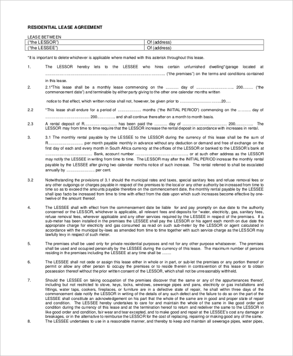 basic lease agreement form