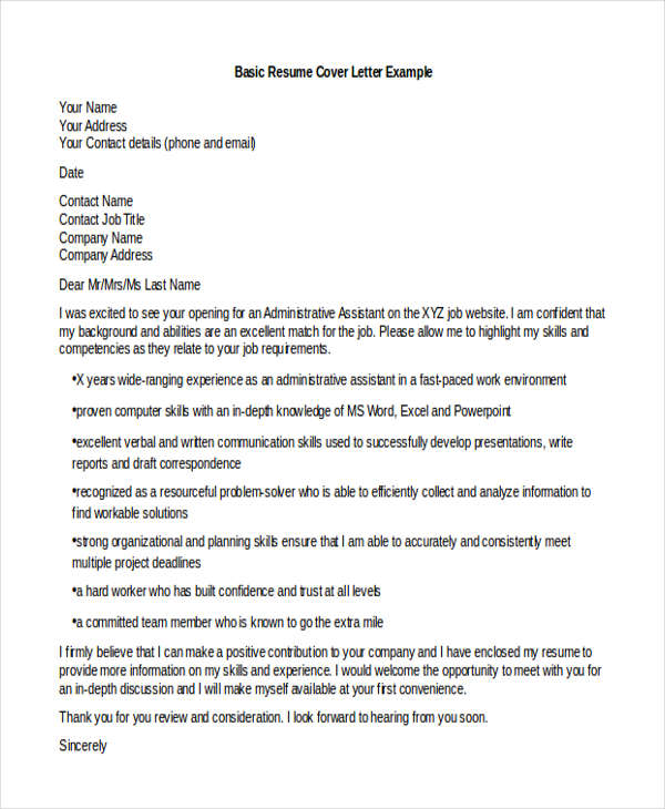 basic resume cover letter example
