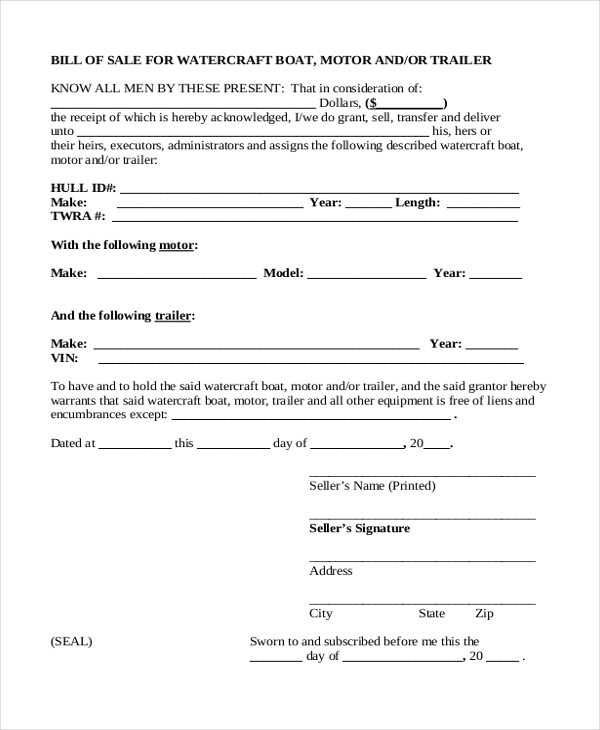 Free 9 Sample Boat Bill Of Sale Forms In Pdf Ms Word