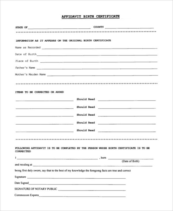 birth certificate affidavit sample