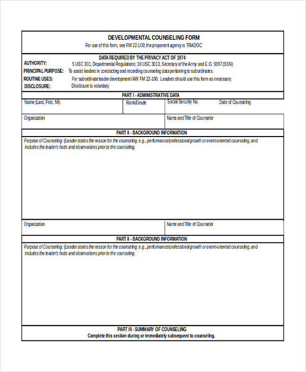 blank army counseling form