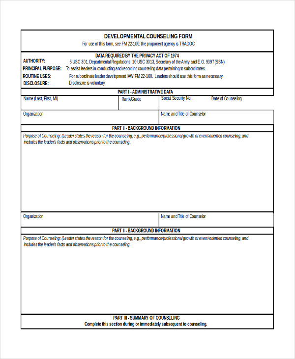 Free 7 Sample Army Counseling Forms In Pdf Ms Word 1307