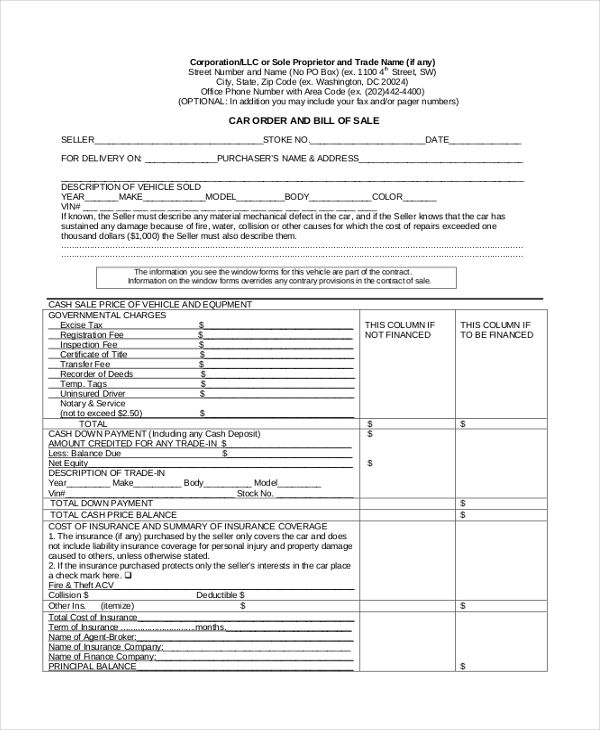 Free 10 Sample Blank Bill Of Sale Forms In Ms Word Pdf Excel