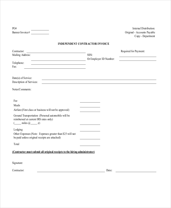 blank independent contractor invoice