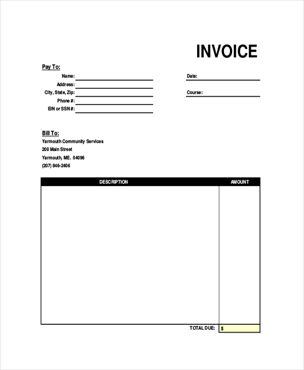 free blank invoice template for microsoft word