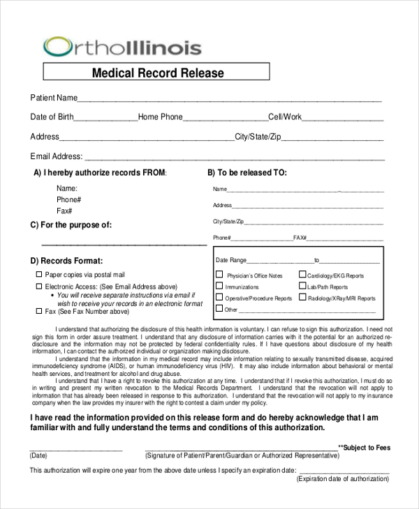 FREE 12 Sample Medical Records Release Forms In PDF MS Word Excel