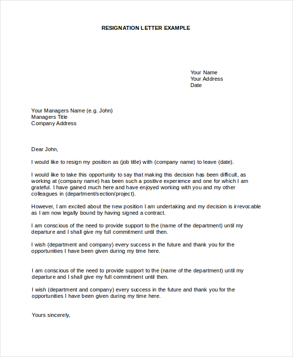 Free 9 Sample Letter Of Resignation In Ms Word Pdf