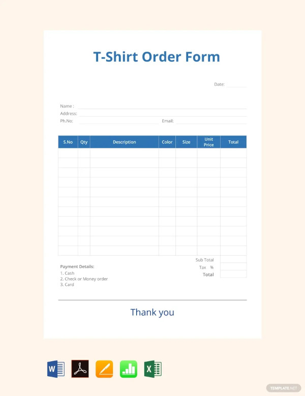 blank t shirt order form template