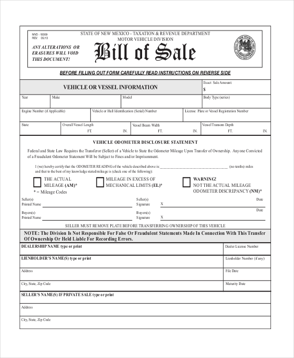 free-10-sample-bill-of-sale-vehicle-forms-in-pdf-ms-word-excel