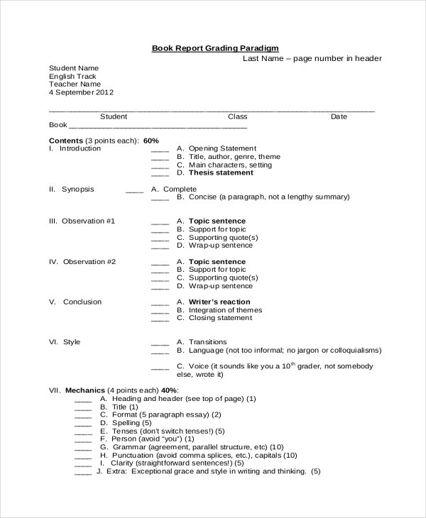 book report essay format