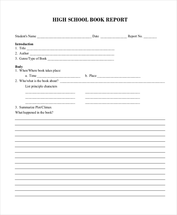 free high school book report forms