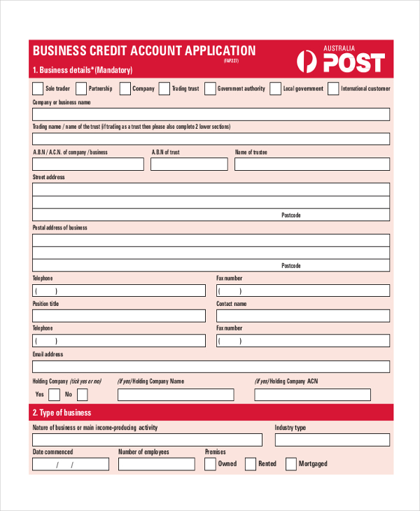 business credit account application