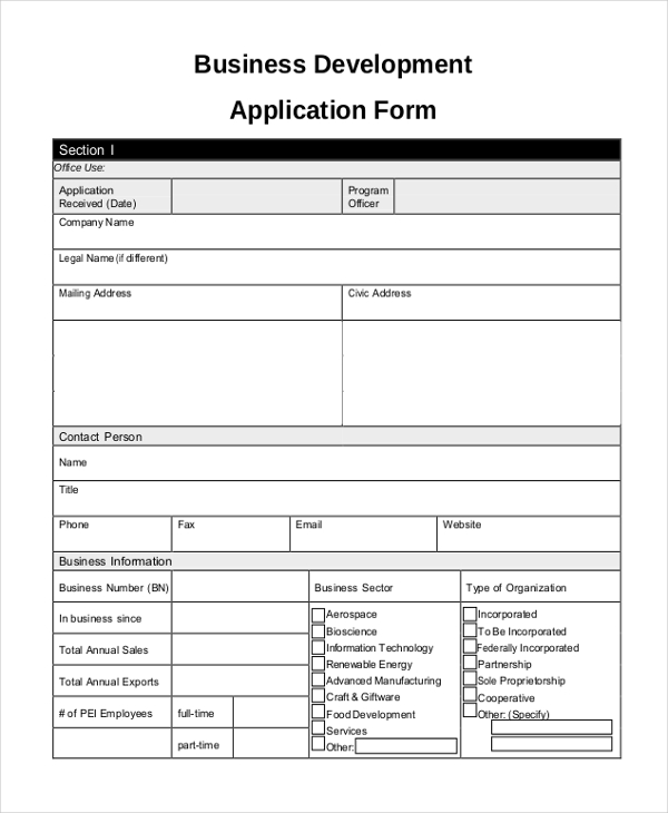 business development application form