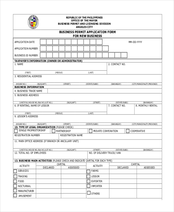 form permit sample business application for Documents in 20   PDF Business  Free word, Form Sample