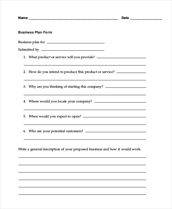 simple business plan form