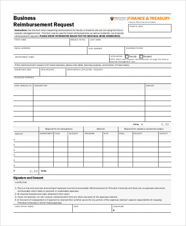 business reimbursement form